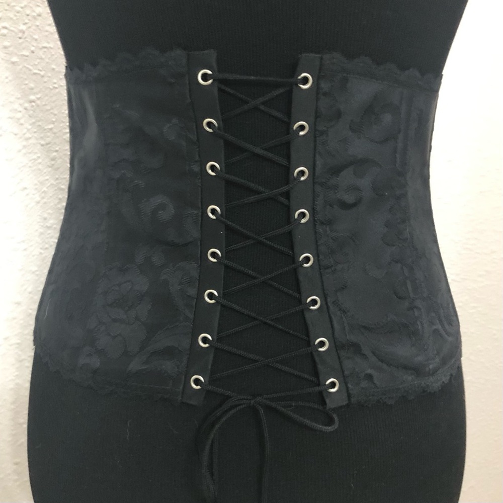 Fredericks of Hollywood Black Jacquard Under-Bust Corset Waist Cincher, Size Med